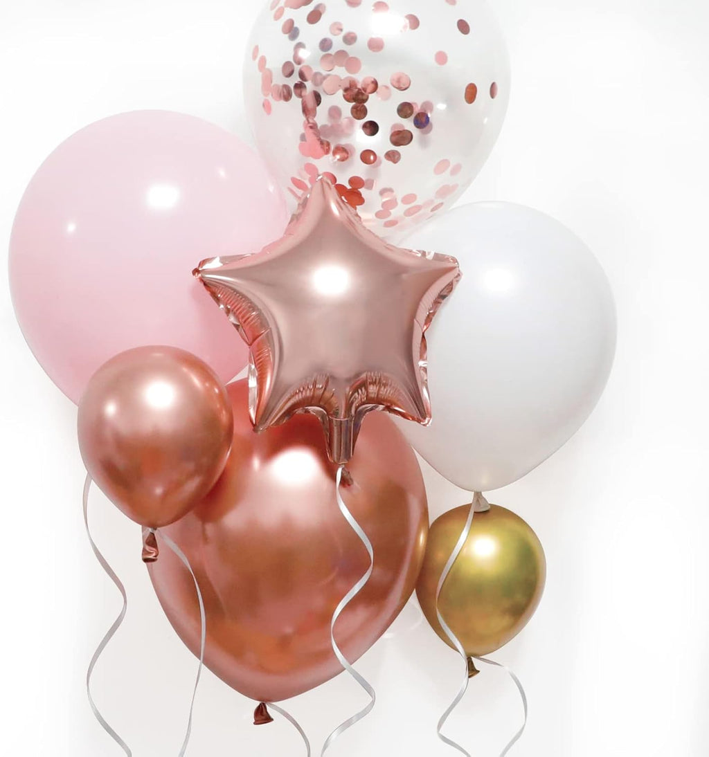 RUBFAC Rose Gold Balloon Garland Arch Kit - 140pcs Light Pink, Gold & White Balloons for Celebrations