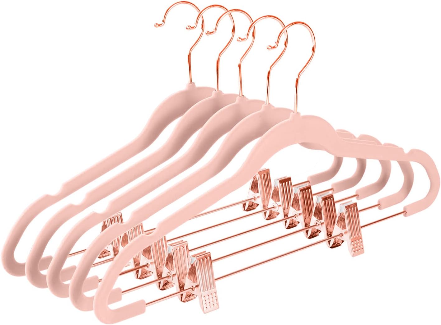 MIZGI Premium Velvet Pants Hangers - Non-Slip Clips for Slim Skirts | Blush Pink with Copper Hooks (Pack of 20)