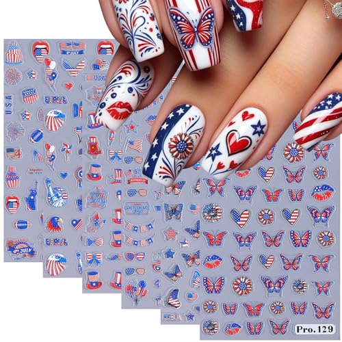 5D Embossed 4th of July Nail Stickers Patriotic Independence Day Decals