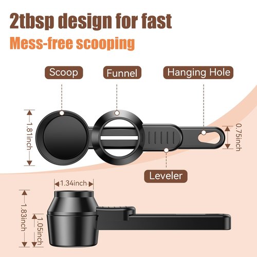 CAPMESSO Coffee Scoop & Funnel for Reusable K Cup Refillable Coffee Pods: 2 Tablespoon Coffee Measuring Scoop - Easy Slide Scoop for Ground Coffee, Protein Powder, Tea without Spilling (1 Pack)