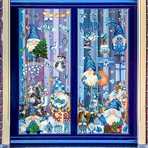 Winter Gnome Window Clings - 9 Sheets Christmas Snowflakes Snowman Holiday Decorations