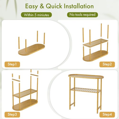 Small Entryway Table Bamboo 30.7", Narrow Hallway Table Oval Top 2-tier, Slim Console Table with Anti-fall Edge, Sofa Side Table 5min Easy Assembly, Small TV Stand for Bedroom, Indoor Plant Stand