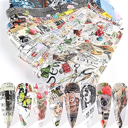 CHANGAR Newspaper Magazine Nail Art Foil Transfer Decals - 10 Sheets