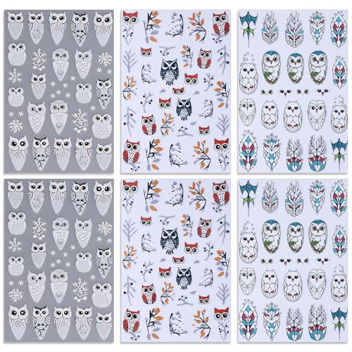 IDDFEVE 6 Sheets Christmas Winter Owl & Snowflake Self-Adhesive Nail Stickers