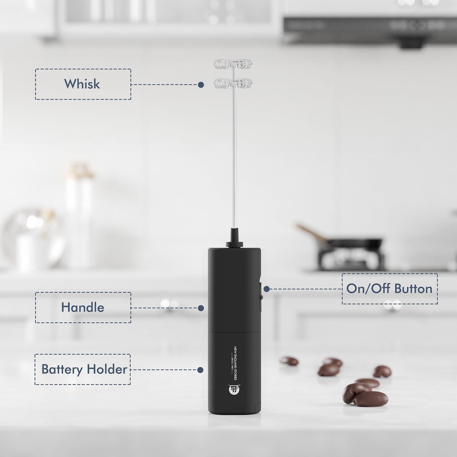 Powerful Milk Frother with Self-Stand Design, Handheld Foam Maker Mini Whisk Drink Mixer for Coffee, Cappuccino, Latte, Matcha, and Hot Chocolate