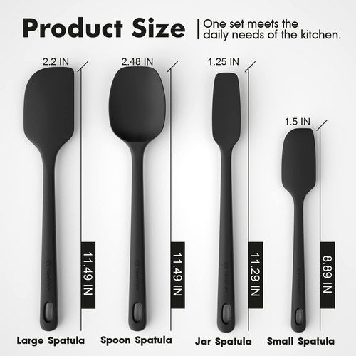 ChefAide Silicone Spatula Set - 4 Pieces, Heat Resistant Up to 600°F, Ergonomic Grip for Cooking & Baking