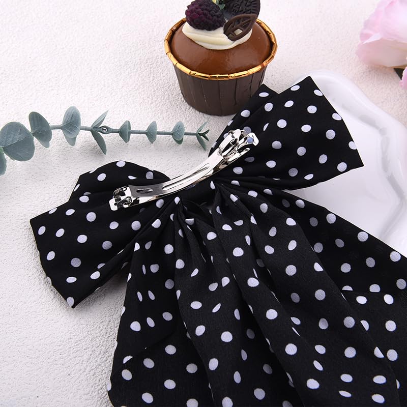 Kilener Polka Dot Hair Bow Clip Long Tail Ribbon Barrette for Women Girls