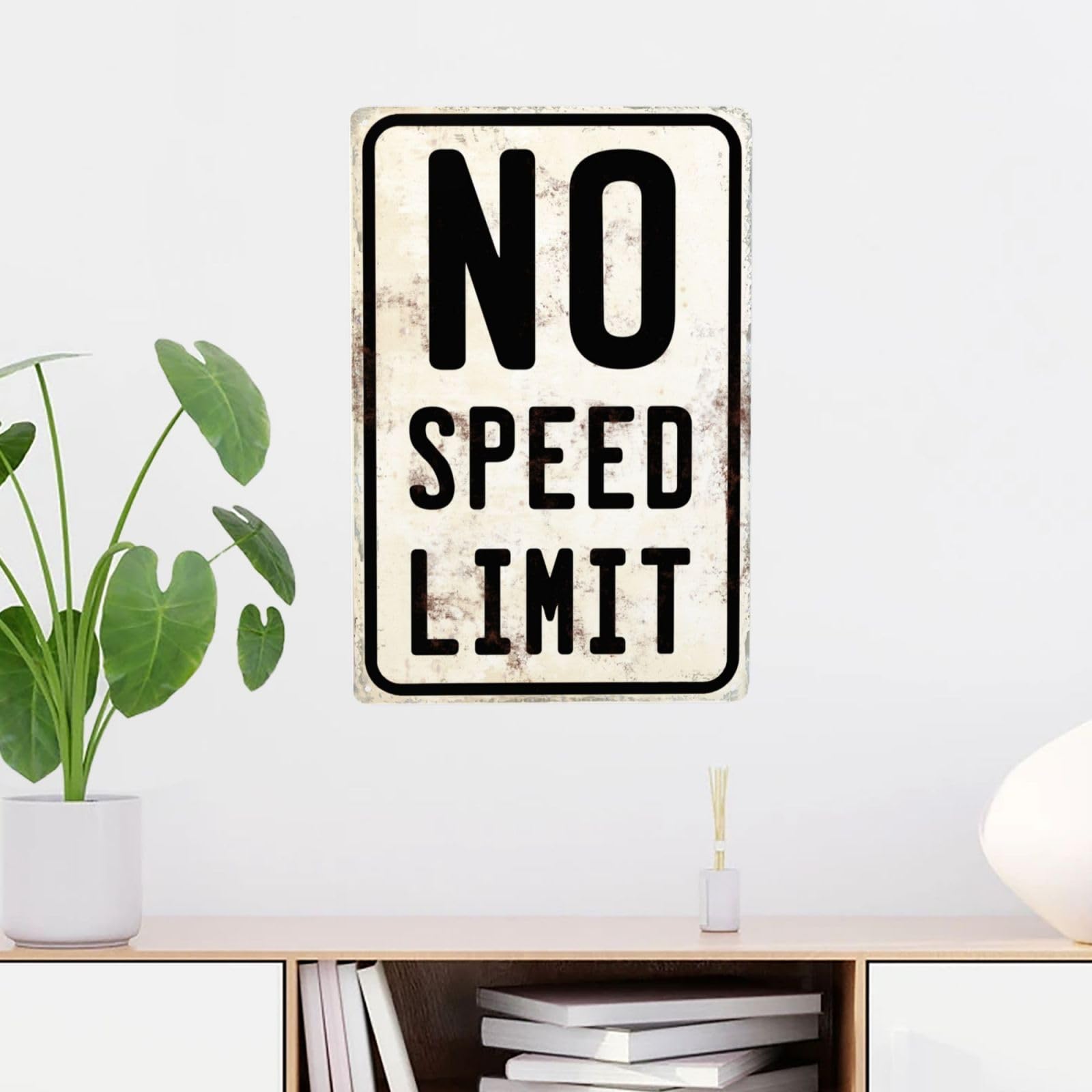 Car Room Wall Decor Vintage Metal Sign No Speed Limit Signs For Boys Room Bedroom Garage Man Cave Art 12x8 Inches