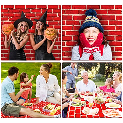 3 Pack Red Brick Tablecloths - Waterproof Table Cover for Holiday & Daily Use