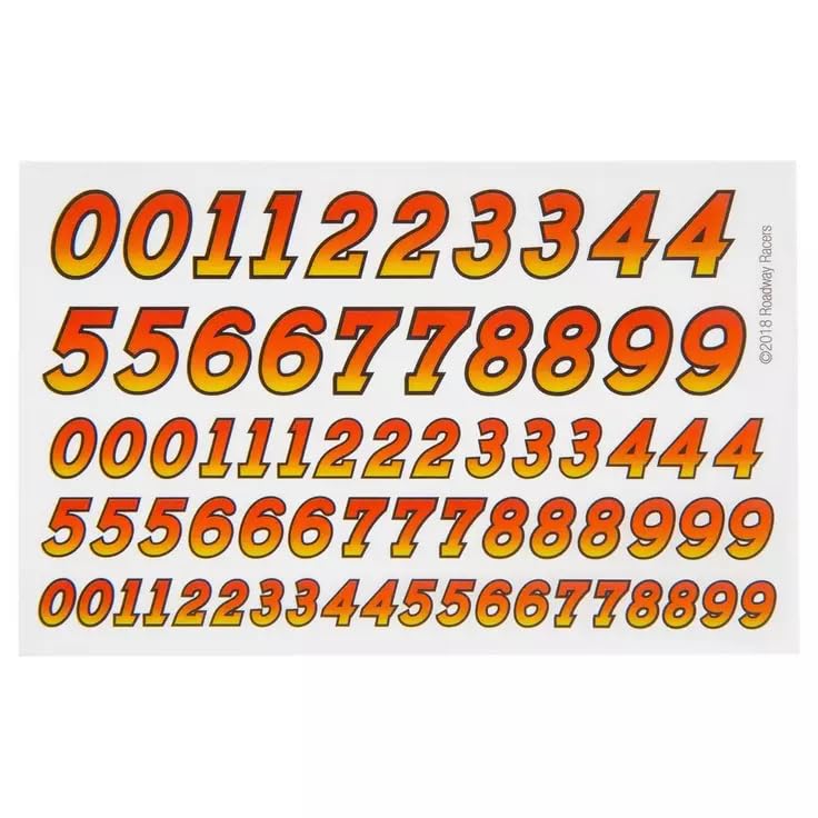 Red & Orange Number Decals for Derby Racer - 70 Pieces