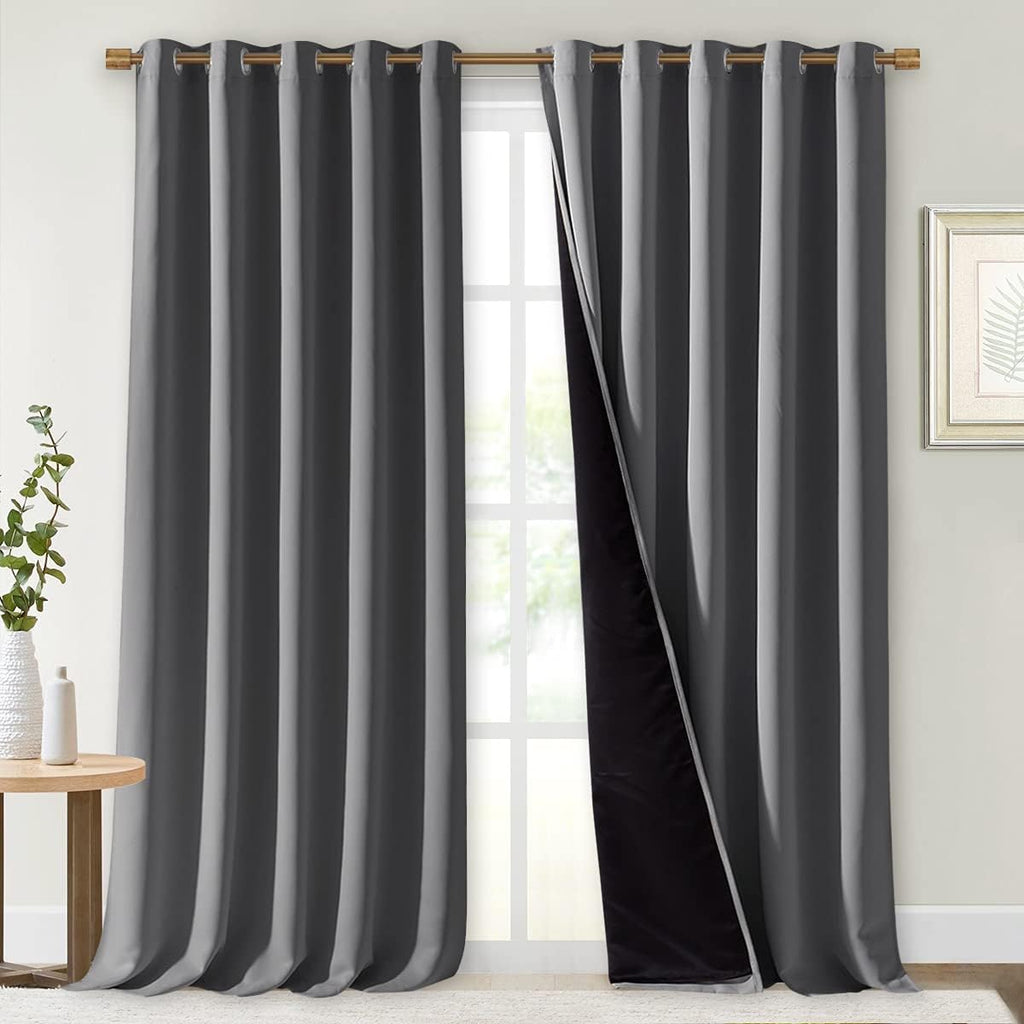NICETOWN Total Shade Curtains - Heavy-Duty Light Blocking Drapes with Black Liner | Gray, 70" x 95" (2 Panels)