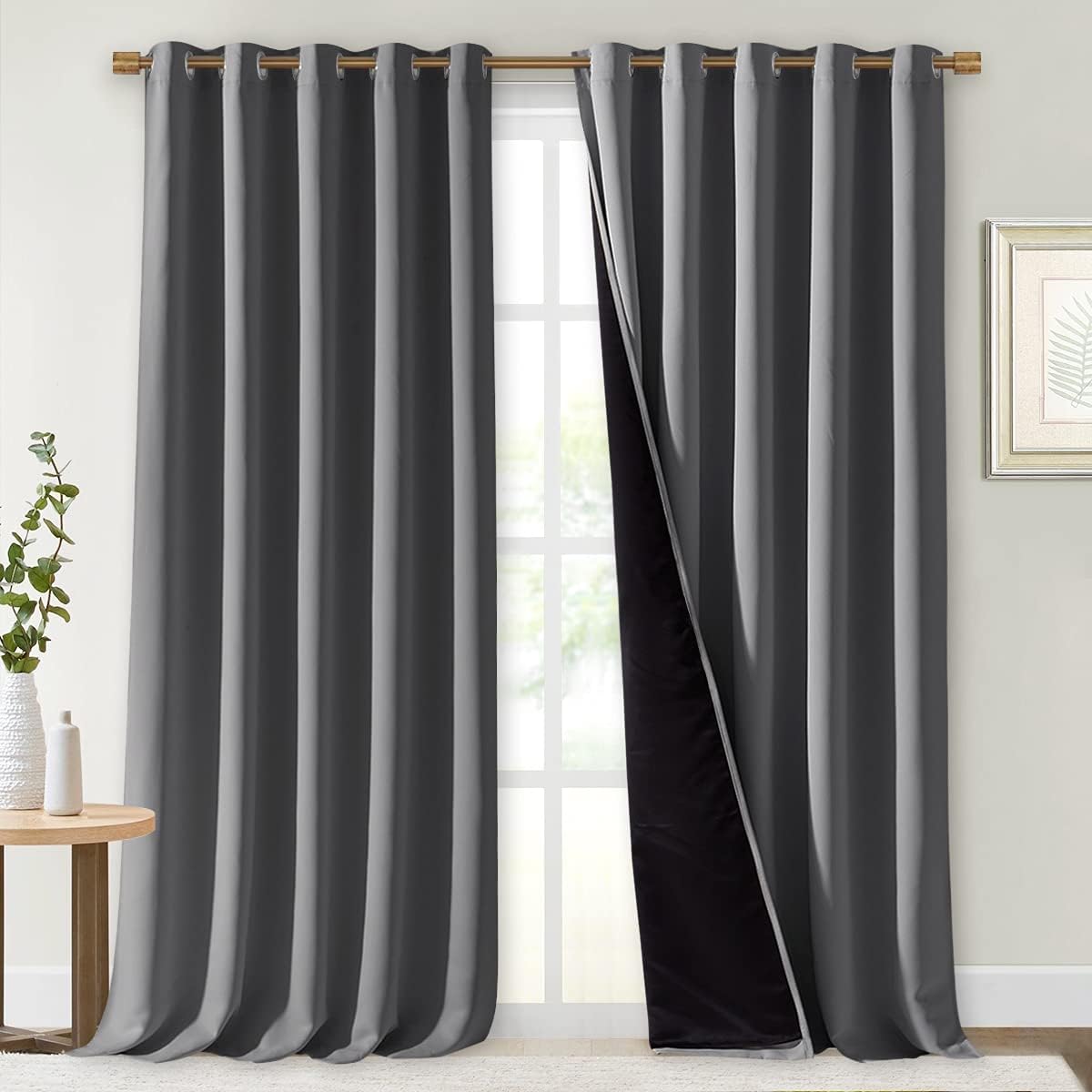 NICETOWN Total Shade Curtains - Heavy-Duty Light Blocking Drapes with Black Liner | Gray, 70" x 95" (2 Panels)