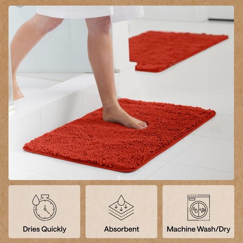GORILLA GRIP Bath Rug Mat - Soft Absorbent Chenille with Quick Dry Microfiber | 24x17 Sunset Orange