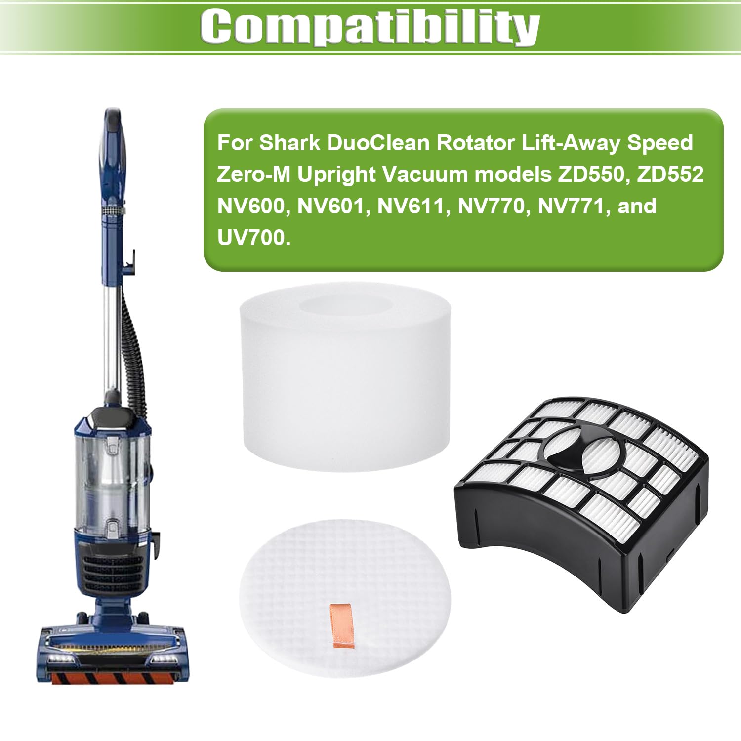 Anicell for Shark UV700 Filter Replacement DuoClean Rotator Lift Away Upright Vacuum ZD550 ZD552 NV611 NV600 NV601 NV770 NV771, 2 HEPA Filters + 4 Foam & 4 Felt Filters, Replace Parts XFF600, XHF600