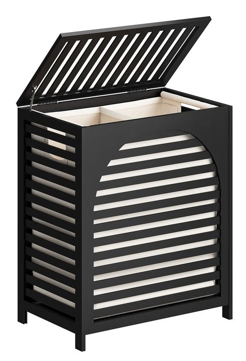 Black Laundry Hamper, Laundry Hamper with Lid, 27.3 Gallon (103L) Bamboo Wood Clothes Laundry Basket with Lid and Handles, Removable Liner