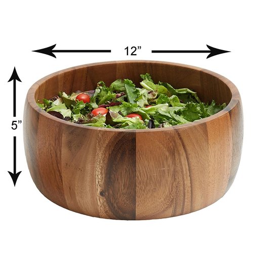 Woodard & Charles Acaica Wood 12" x 5" Serving Bowl Set with Serving Hands, 3 Piece Set
