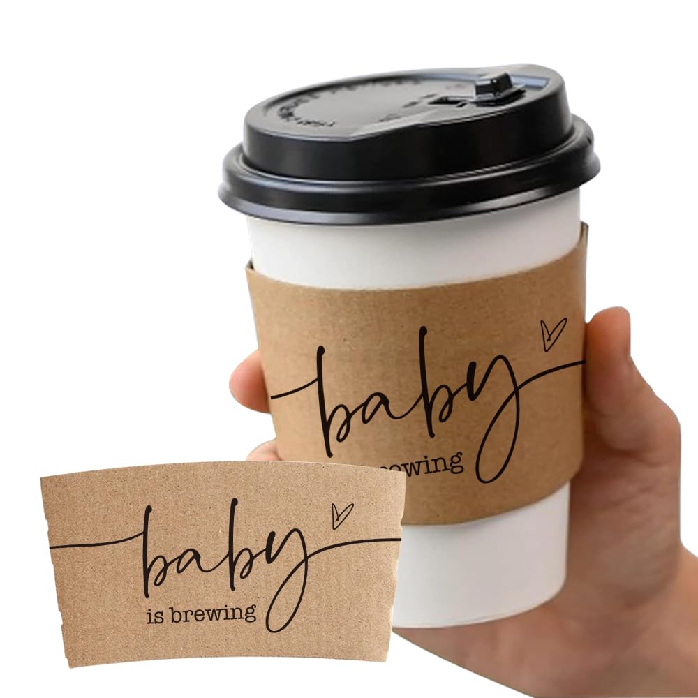 BONETAT 20 Counts A Baby Is Brewing, Coffee Cup Sleeves for Baby Shower Decorations, Disposable for Hot corrugated paper Sleeves 12 16 or 20 oz Paper Cup - A01