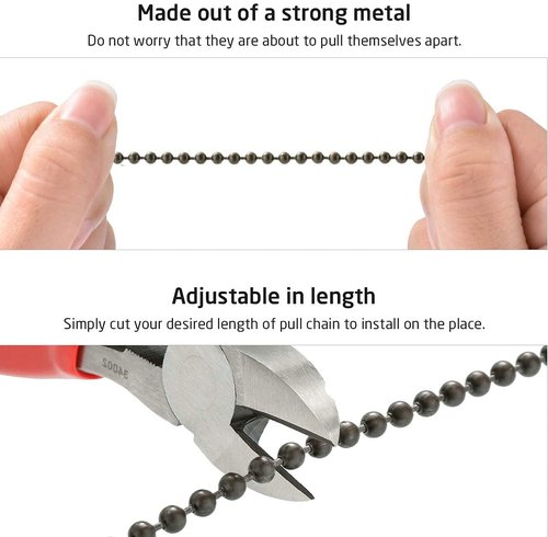 SUR-CIEL 2PCS Ceiling Fan Pull Chain, Bulb and Fan Pattern Pull Chain Extension, Ceiling Fan Pull Chain Extender, Light Fan Pulls Chain with 12 Inches 3mm Diameter Beaded Ball Connector, Bronze