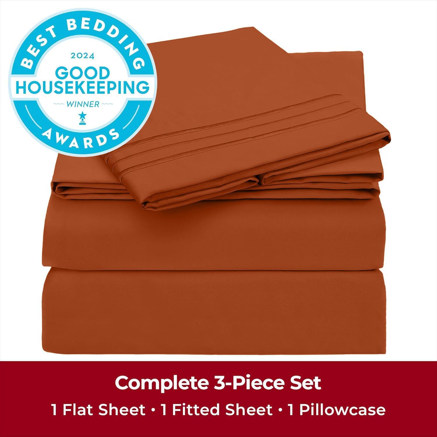 Mellanni Twin Sheets Set - 3 PC Hotel Luxury Bedding | Extra Soft, Cooling, Wrinkle & Stain Resistant (Twin, Terracotta)