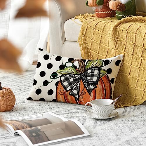 AVOIN Colorlife Fall Polka Dot Pumpkin Pillow Cover 20x12 Inch Autumn Thanksgiving Decor