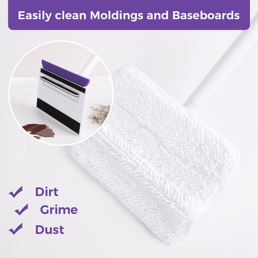 wlich Baseboard Cleaner Tool with Handle 2.0, 60" Extendable Long Handle, Dust Trapping and Locking, 5 Reusable Pads, Purple Base Boards Cleaning Tool for Moldings, Wall, Floor, Bathroom, Kitchen