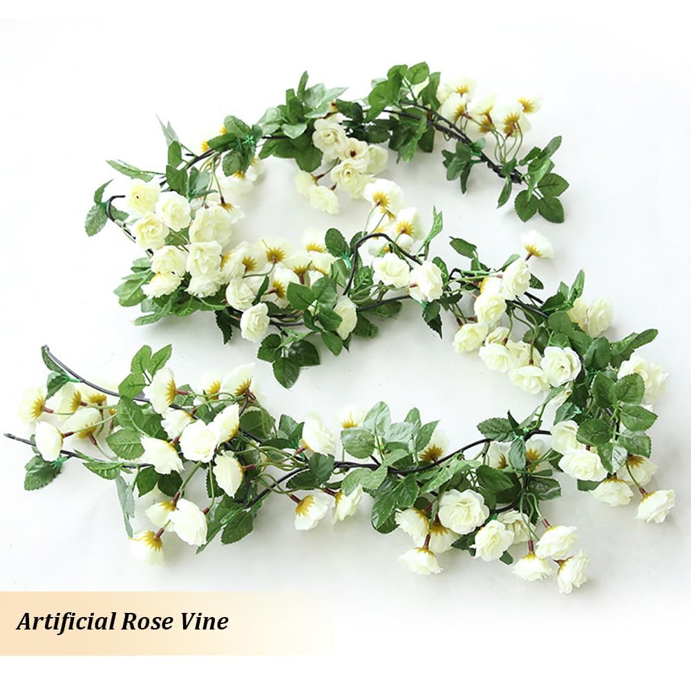 YRIOWMI 10PCS Fake Rose Garland, 7.5Ft Artificial Vines Flowers Hanging Rose Vine for Table Wedding Backdrop Arch Wall Party Mantle Festival Decor (Snowy White)