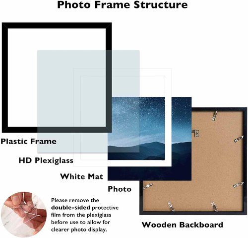JCJMY 12x12 Picture Frame - Versatile Display for 10x10 or 12x12 Art | Black Wall Hanging with Plexiglass