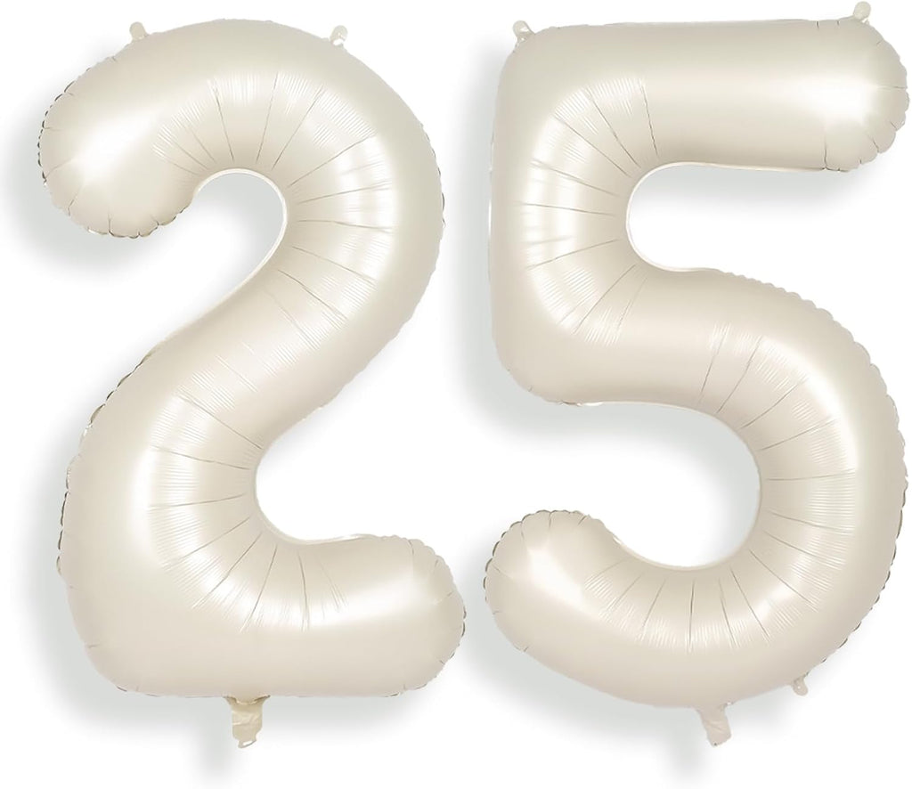 SUWEN Jumbo 25th Birthday Number Balloons - 40 Inch Cream White Foil Helium 0-9 Decorations