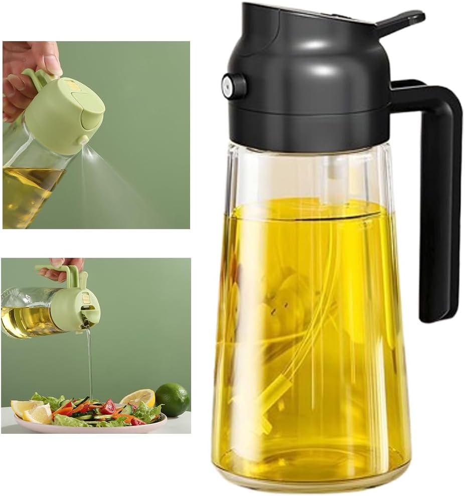 Olive Oil Sprayer Mister - Premium 17oz Glass Oil Dispenser Bottle for Cooking & Grilling | Black