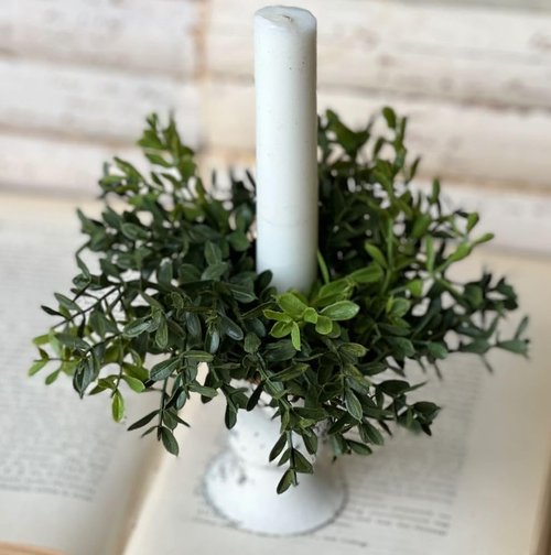 Boxwood Candle Ring - 2 Pack | 2-Inch Center | Greenery Wreath for 6-Inch Candles