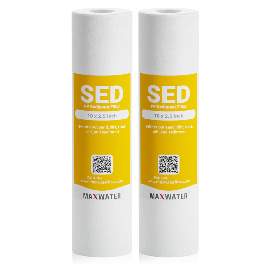 50 Pack of 10 Micron 10" x 2.5" Inch Polypropylene Sediment Filters compatible with 10" Standard RO Reverse Osmosis and WH Whole House Systems