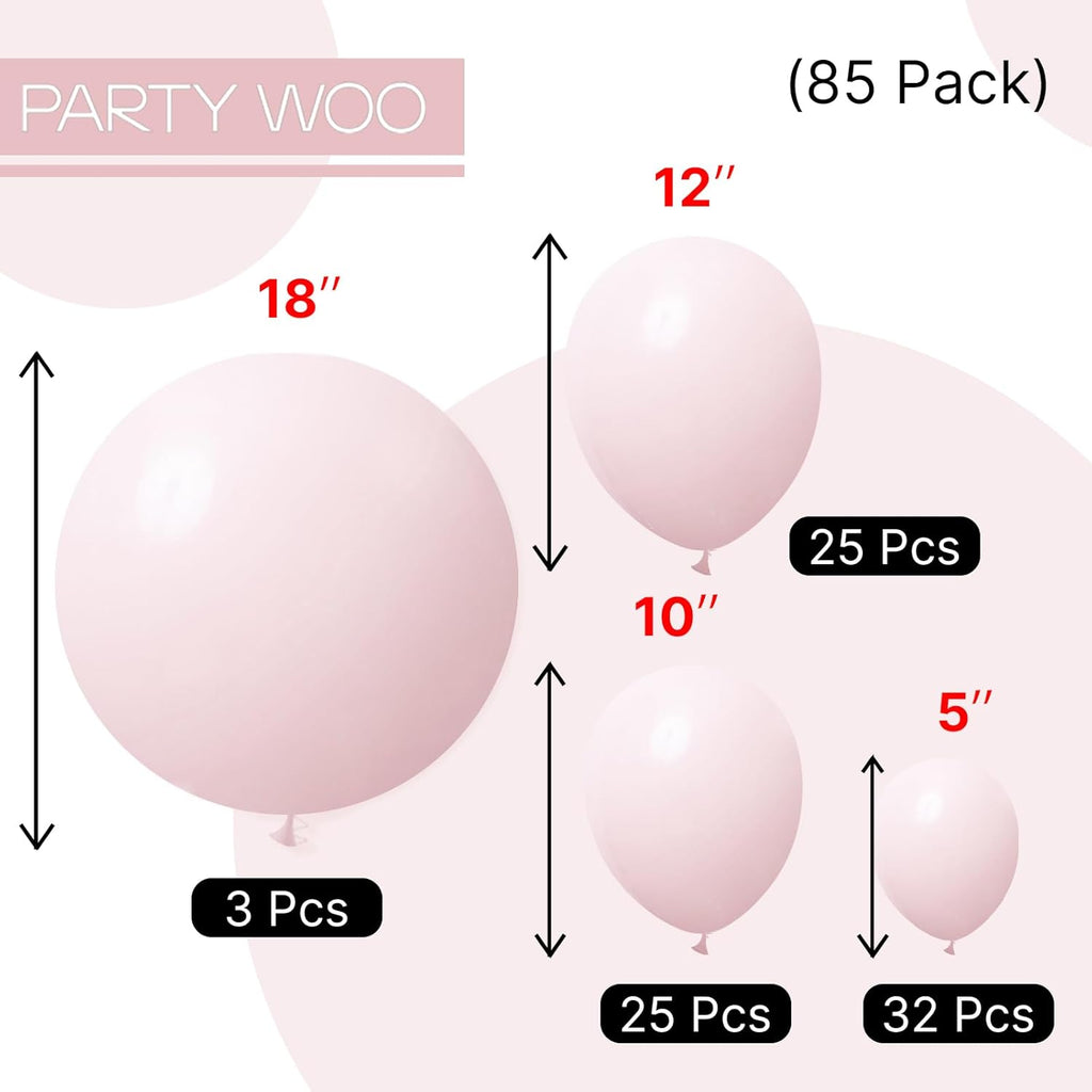 PartyWoo Pale Pink Balloon Arch Kit - 85pcs in Various Sizes for Baby Showers & Birthday Parties