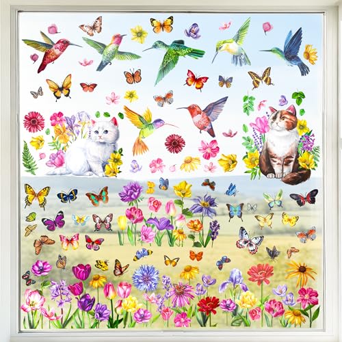 Spring Flower & Butterfly Window Clings - 88pcs Set