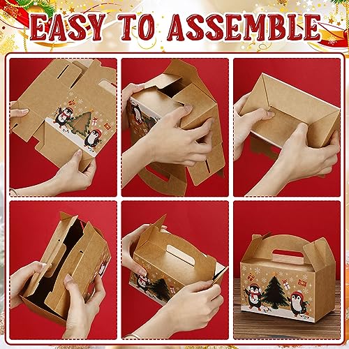 Christmas Treat Boxes with Window - 24 Pack, Gable Design, Handle, 6 Styles, 6 x 3.5 x 3.5 Inches