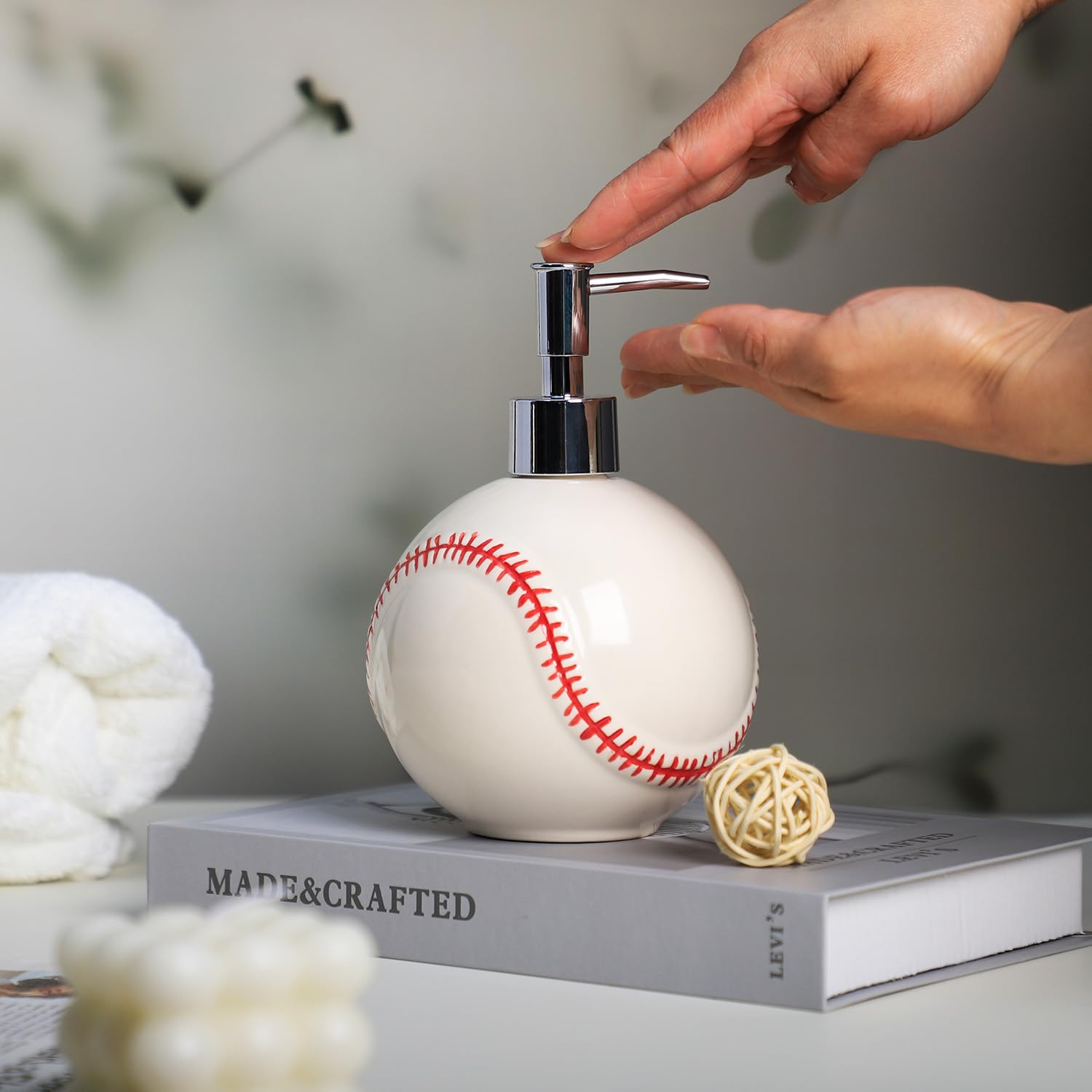 Colias Wing Baseball Shape Soap Dispenser, Plastic Pump, Refillable Lotion Soap Bottle, Lotion Bottle, Hand Soap Dispenser