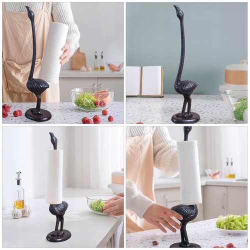 Ciieeo Retro Flamingo Paper Towel Holder Stand Animal Shape Kitchen Roll Organizer Non-Slip Base Countertop Towel Rack for Bathroom Dining Table