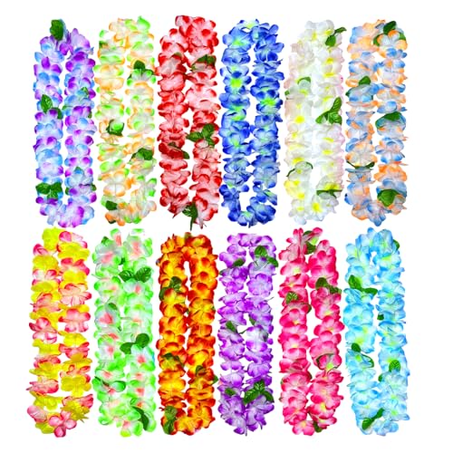 Hawaiian Leis 12-Pack - Premium Tropical Flower Necklaces for Luau Parties