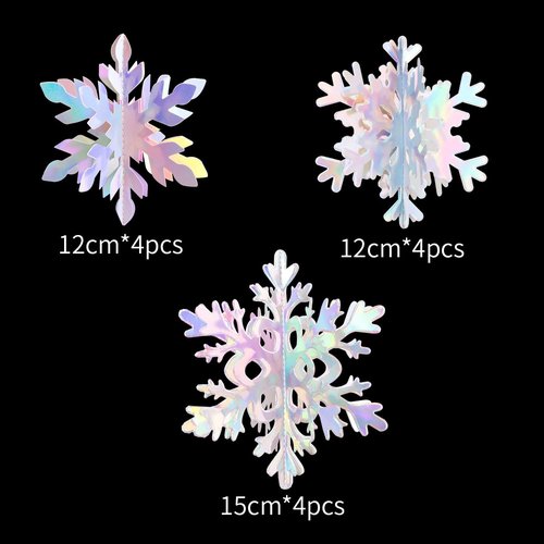 Hugtmr Iridescent Holographic Snowflake Garland | 12Pcs 3D Winter Wonderland Decorations for Christmas & Parties