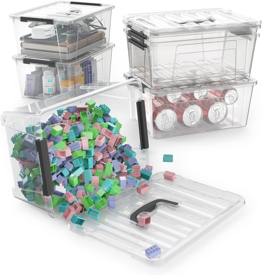 WYT 12-Pack Clear Plastic Storage Bins - 5-Quart Containers with Lids & Latch Buckles | Organize with Ease