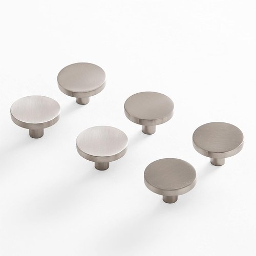 BINO 6-Pack Cabinet Knobs - Brushed Nickel 1.22" Diameter (31mm) | Stylish Dresser Drawer Hardware
