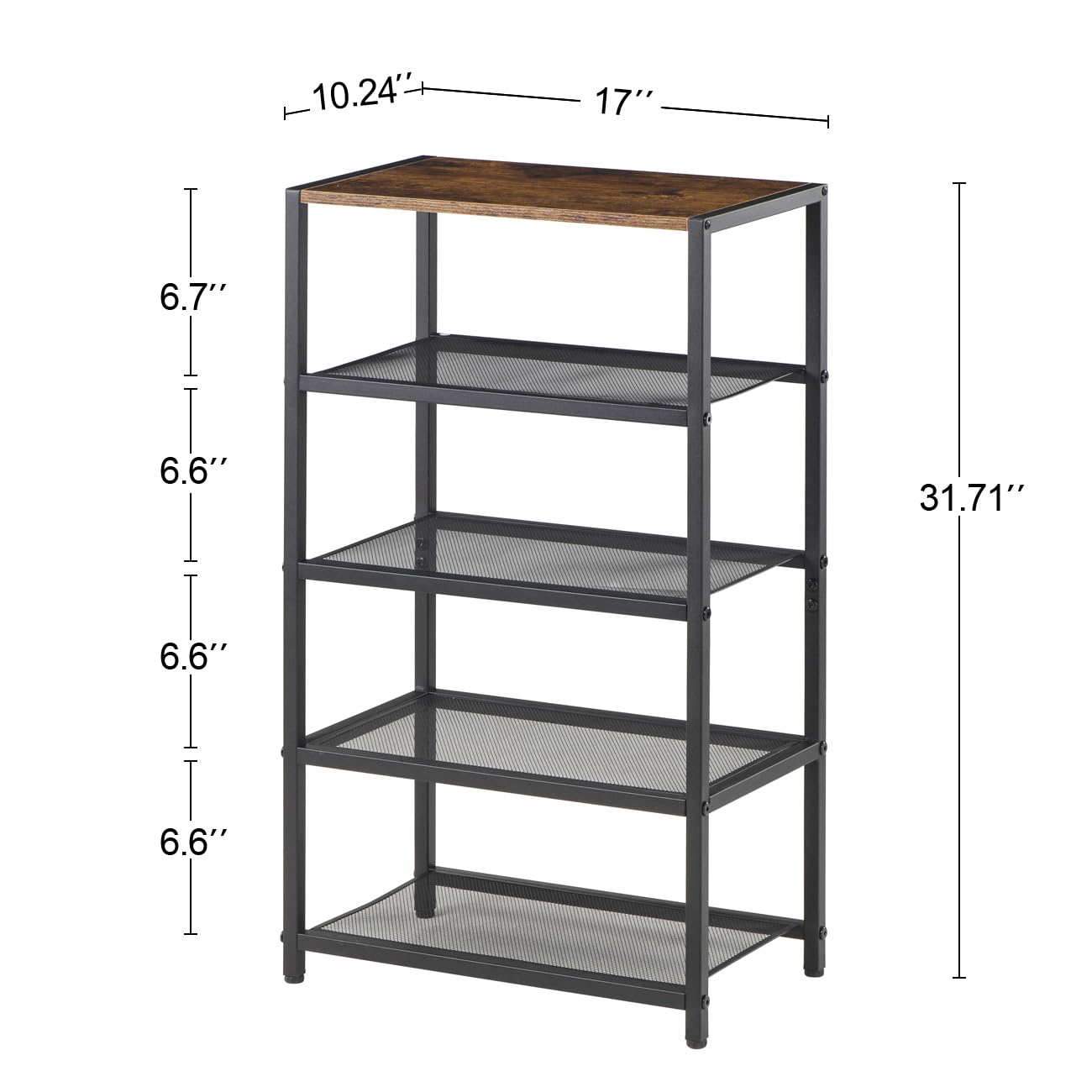 RUNJIMY Narrow Shoe Rack for Front Door Entrance, Entryway, and Closet Shoe Organizer with 4 Sturdy Metal Mesh Shelves and Wooden Top, Holds 10 Pairs, Ideal for Storage or Display