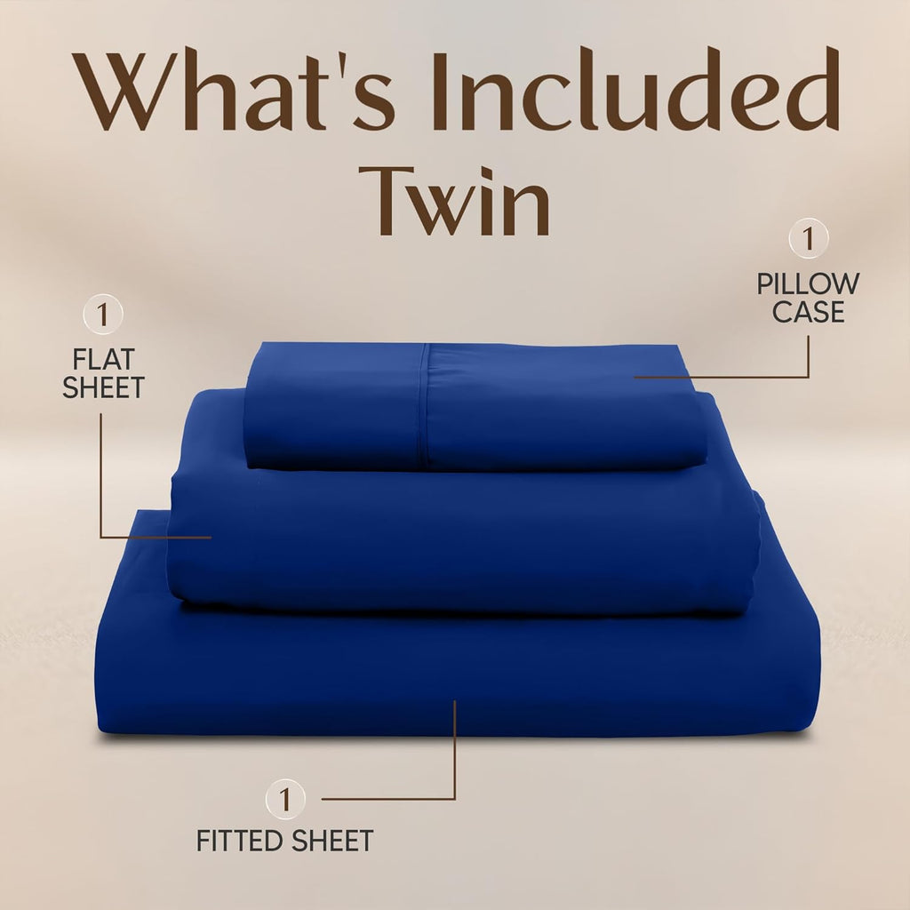 Utopia Bedding Twin Sheet Set - Soft & Breathable Microfiber, 3-Piece in Royal Blue | Oeko-Tex Certified