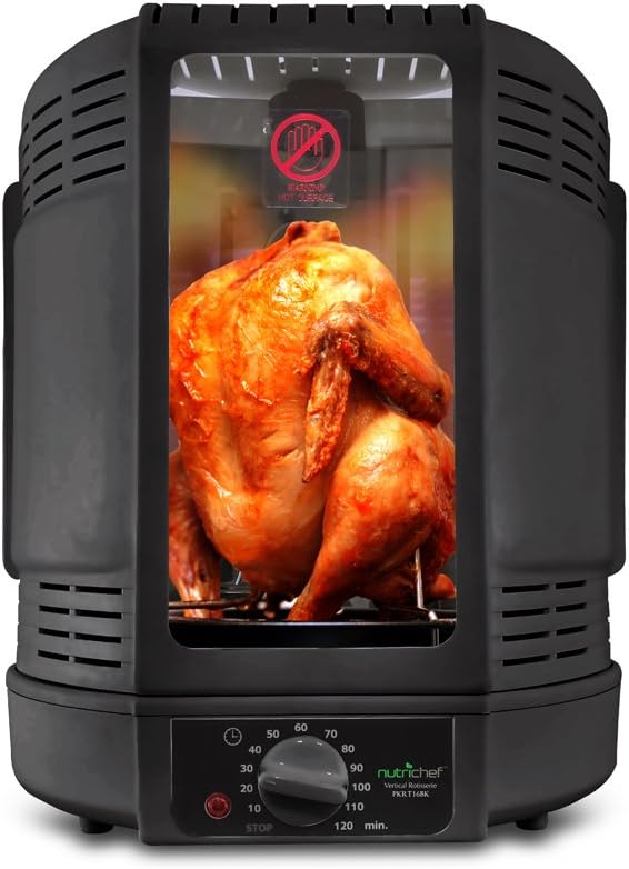 NutriChef Vertical Countertop Rotisserie Oven - Rotating Shawarma & Kebab Machine with Skewer, Rack & Drip Tray