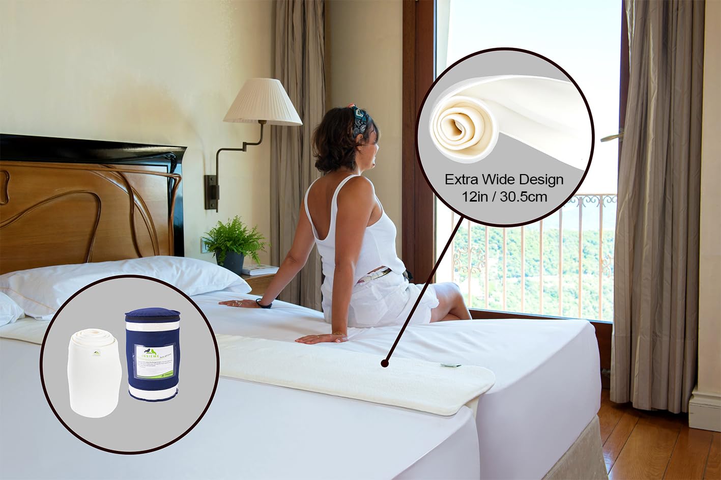 Insieme 12 x77 inch Bed Bridge Twin to King - Split King Gap Filler for Adjustable Bed - Hypoallergenic Fabric - White, Thin and Strapless