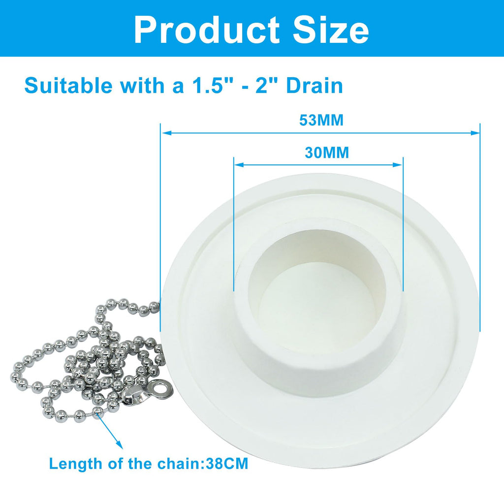 ISDVBUY 2 Pack Heavy Duty Drain Plugs, Rubber Tub Stopper Fits 1.5" - 2" Kitchen Sinks, Stainless Steel Chain Included, Multi - Use Drain Seals for Bathroom Tubs & Laundry Basins