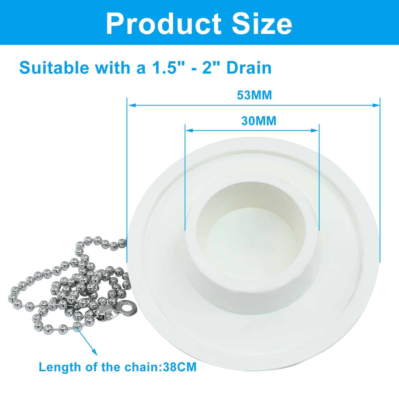 ISDVBUY 2 Pack Heavy Duty Drain Plugs, Rubber Tub Stopper Fits 1.5" - 2" Kitchen Sinks, Stainless Steel Chain Included, Multi - Use Drain Seals for Bathroom Tubs & Laundry Basins