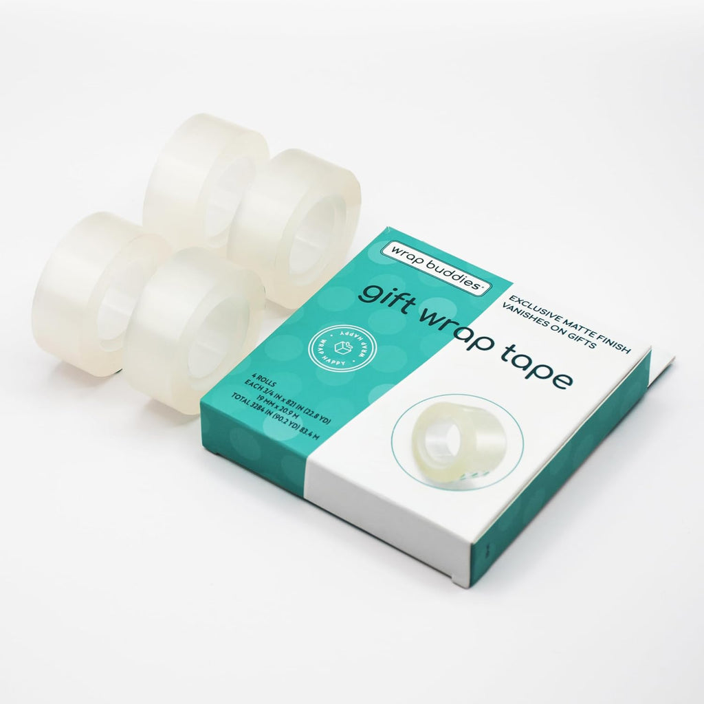 Wrap Buddies Adhesive Tape Rolls - Clear Satin Finish Refills for Crafting & Wrapping - 4 Pack
