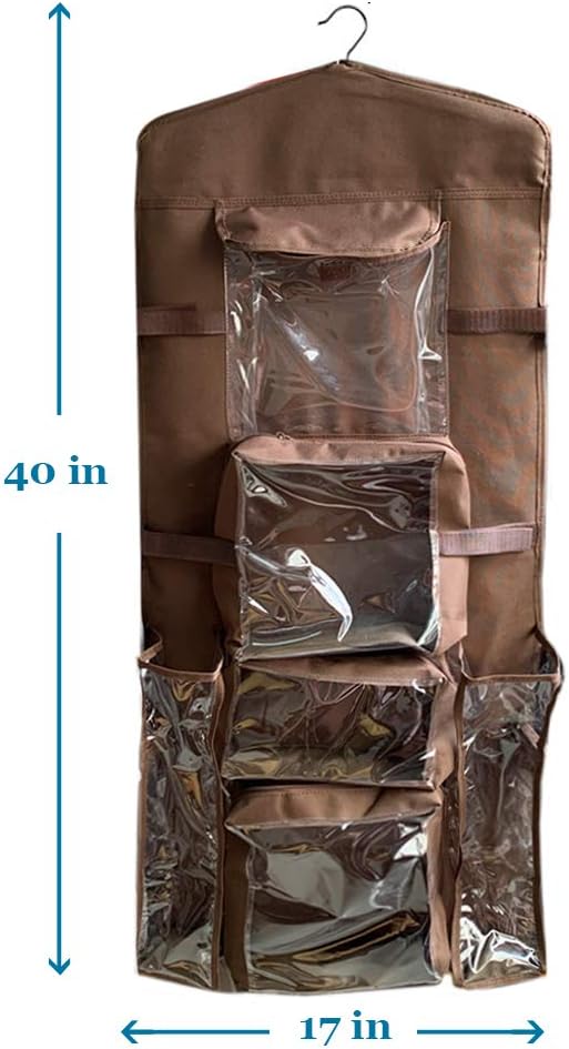 ProPik Hanging Double-Sided Wrapping Paper Organizer - Store Gift Wrap, Bags & Ribbons | 40" x 17" Clear PVC Bag (Brown)