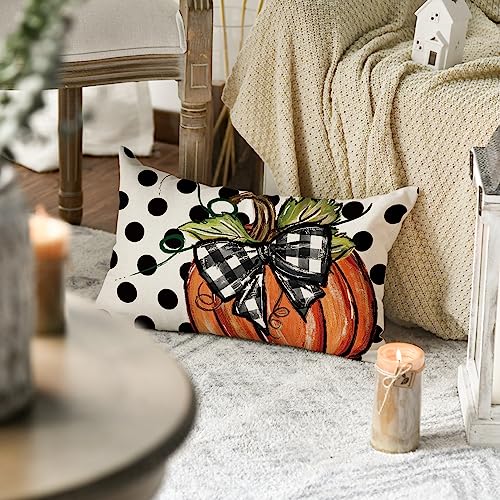 AVOIN Colorlife Fall Polka Dot Pumpkin Pillow Cover 20x12 Inch Autumn Thanksgiving Decor