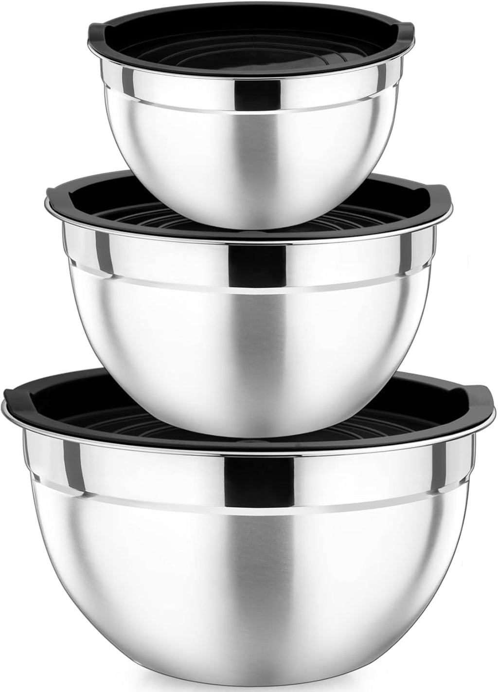 P&P CHEF Mixing Bowls Set - 3 Stainless Steel Bowls with Lids | Airtight & Stackable, 4.6/3/1.5 QT